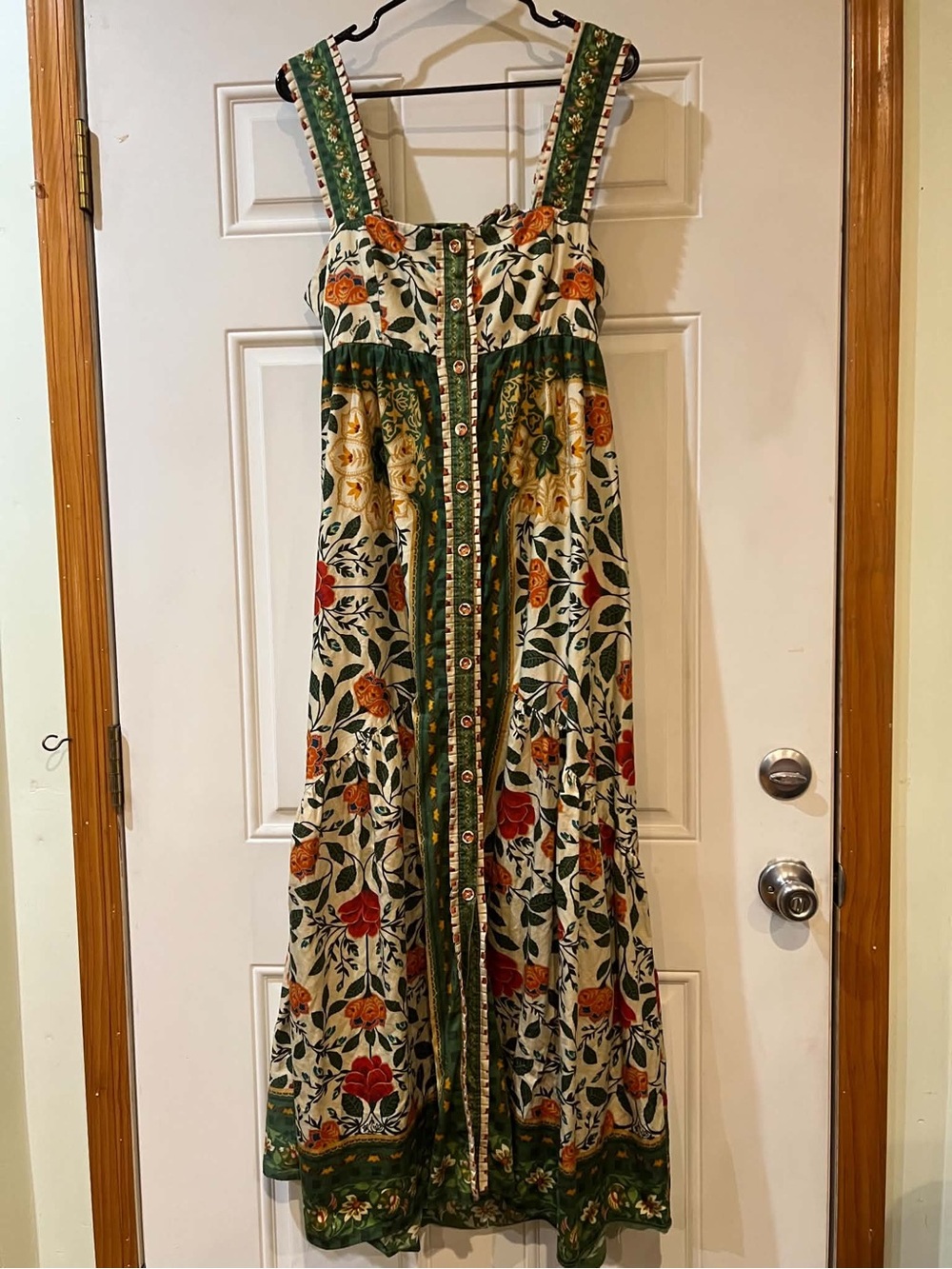 Farm Rio Bohemian Floral Maxi Dress in Cream and Green Size Large